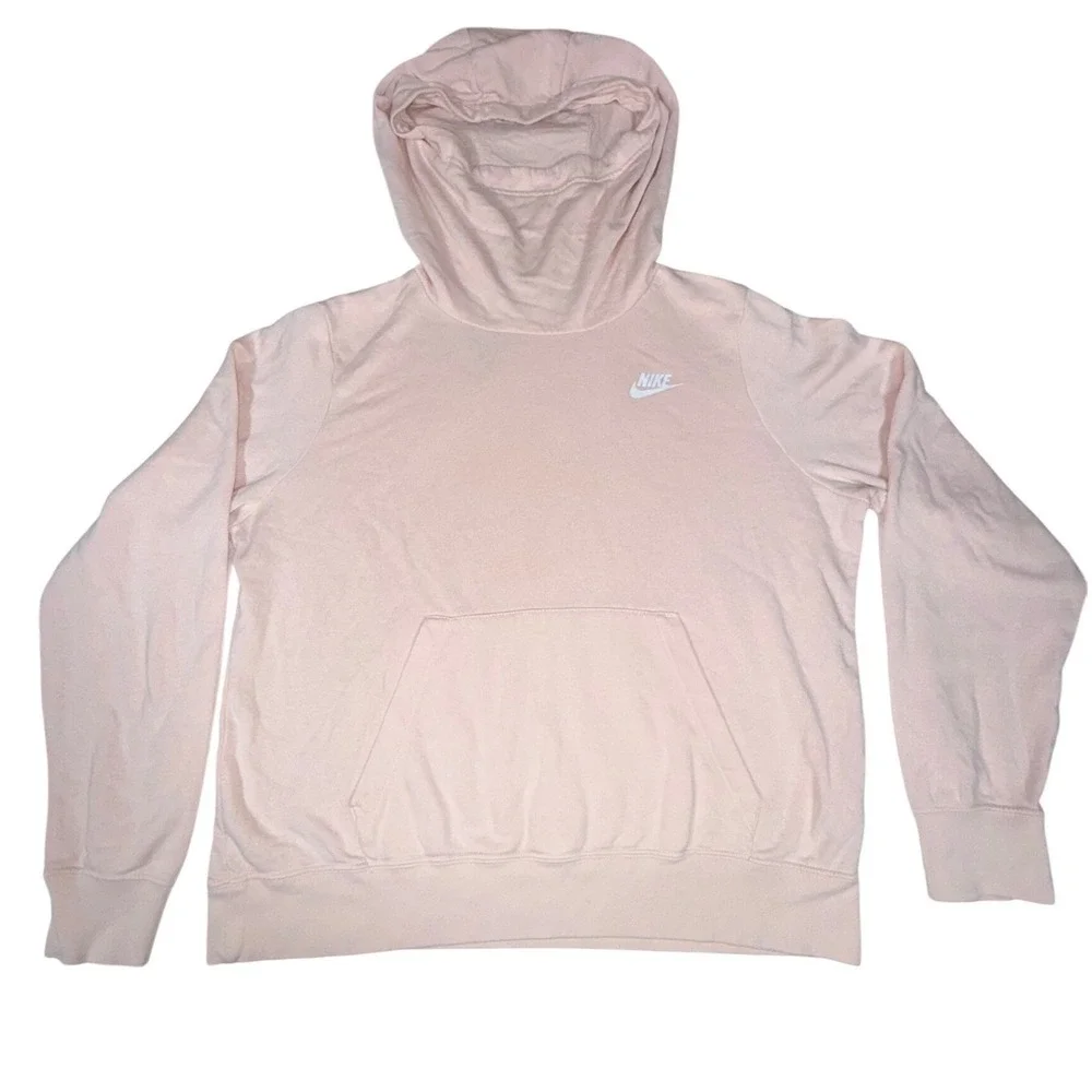 Nike Sportswear Funnel Neck Hoodie Pink Pullover Fleece Logo Mens Medium